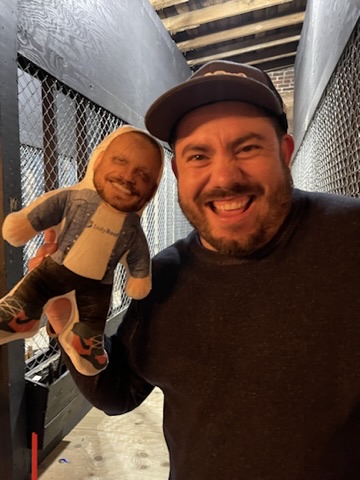 John Dye with his mini-me puppet